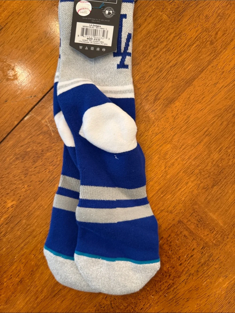 LA Logo Blue and Gray Athletic Crew Socks large